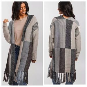 Buckle Black Color Block Duster Cardigan Sweater Size S 137
